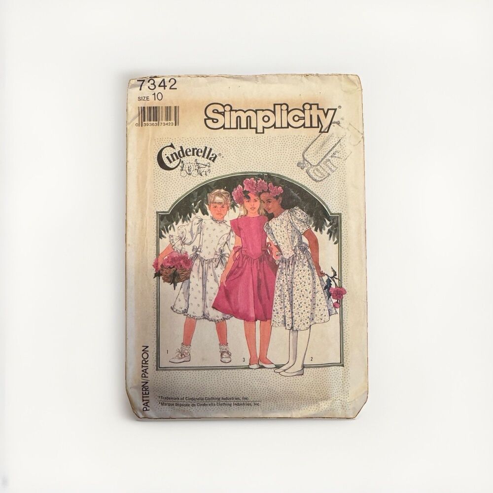 Simplicity Cinderella Pattern 7342 Girls Princess Dress Size 10 Vintage 1986